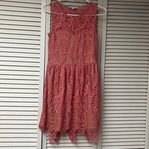 Love Fire Elegant Coral Lace Sleeveless Dress
